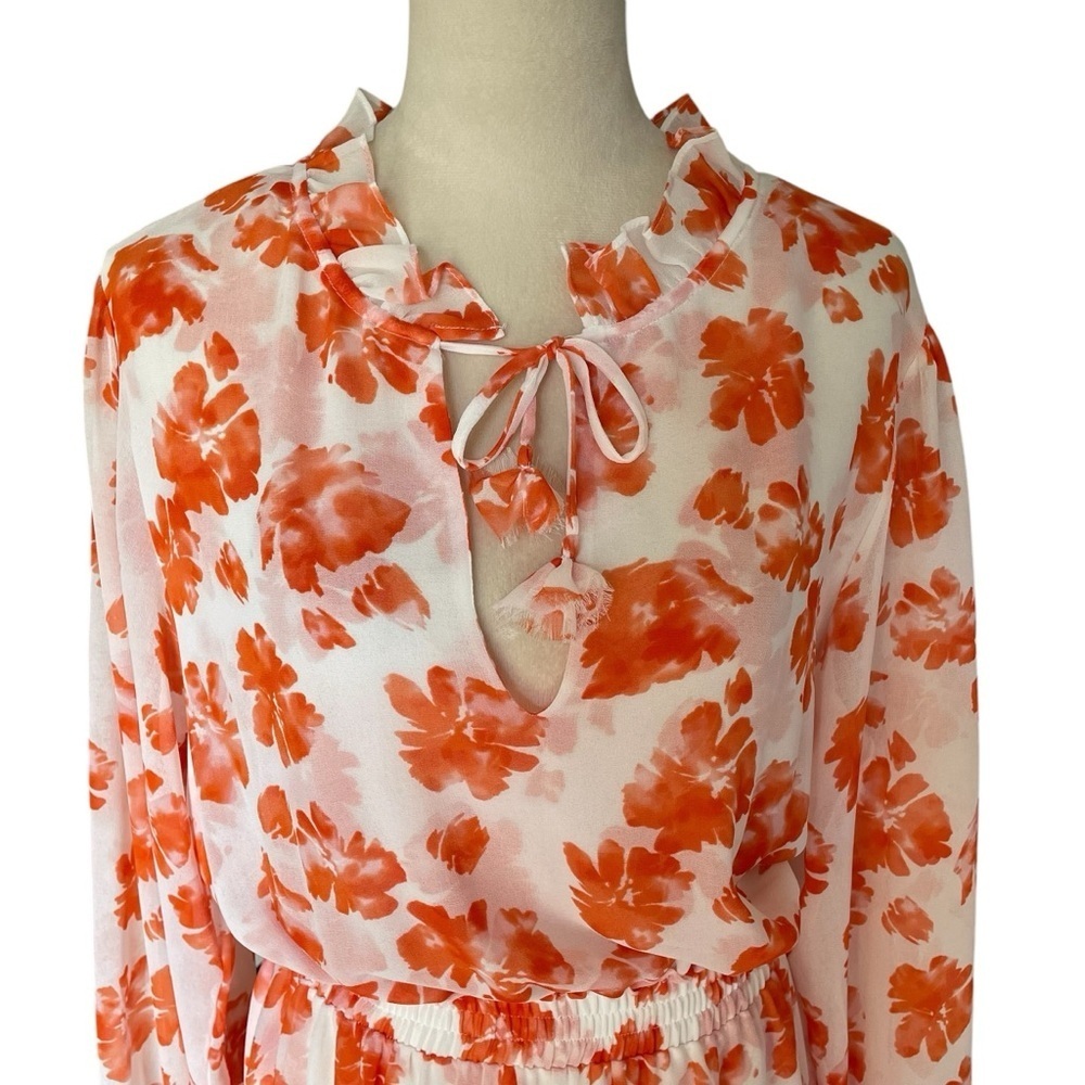 Misa Los Angeles Dress L Floral Chiffon Coquette Resort Smocked Tiered Lorena - Picture 5 of 9